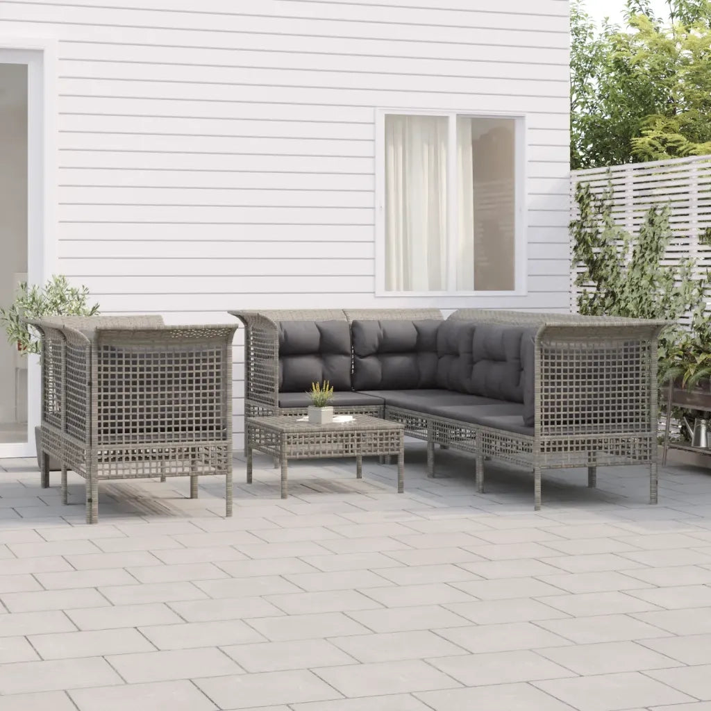 Set Divani da Giardino 8 pz con Cuscini in Polyrattan Grigio 3187542