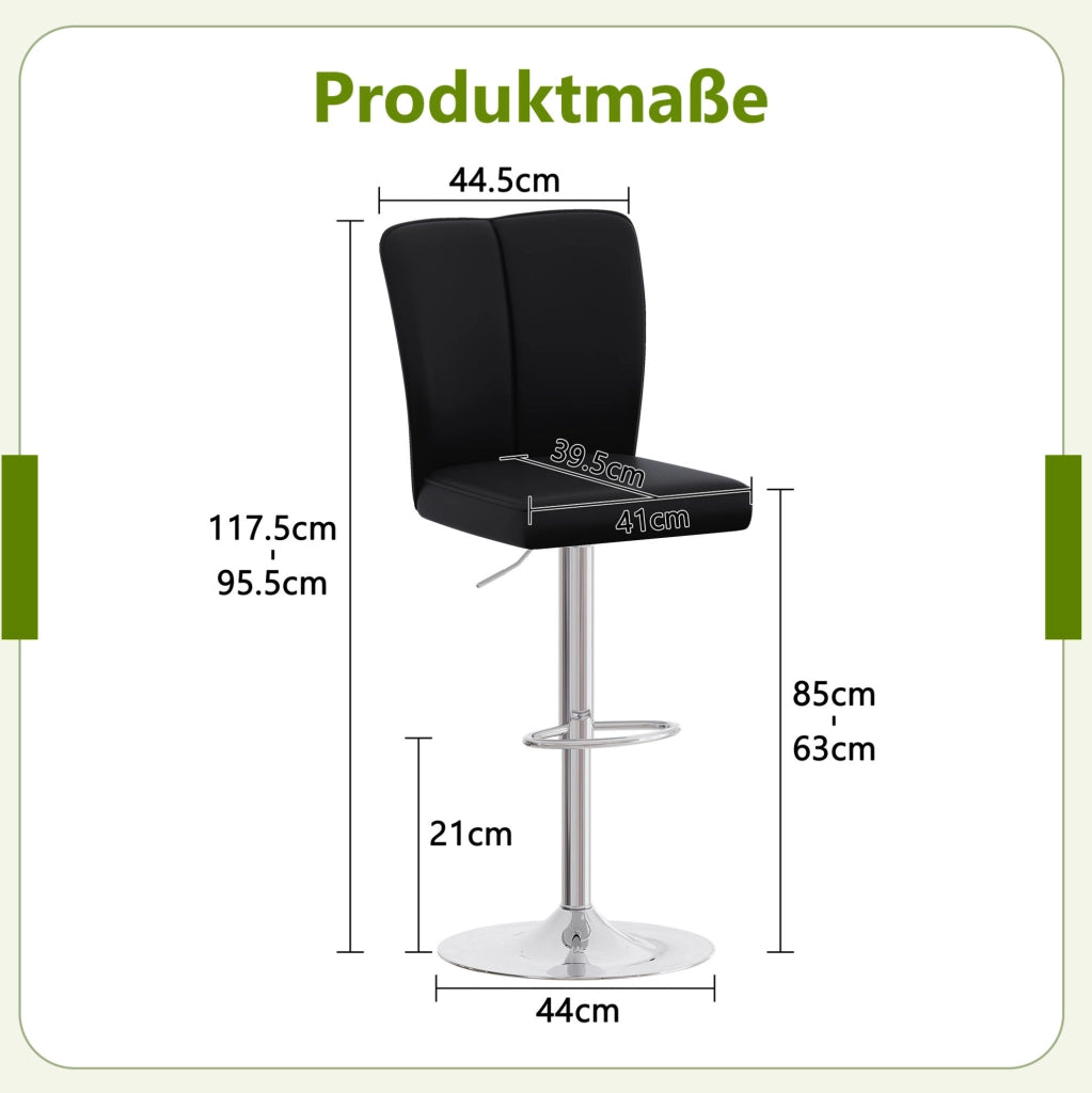 SGABELLO ALTO Set da 2 pezzi 95,5-117,5 cm PU nero e argento