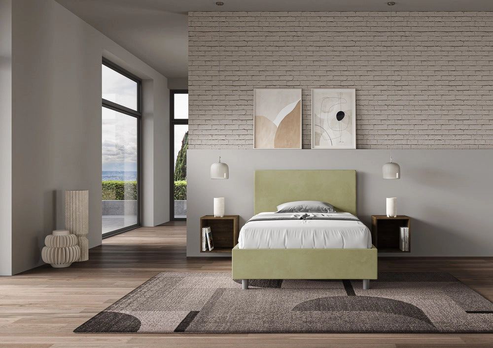 Letto Singolo 80x210 cm con Rete e Contenitore Adele Tè Verde