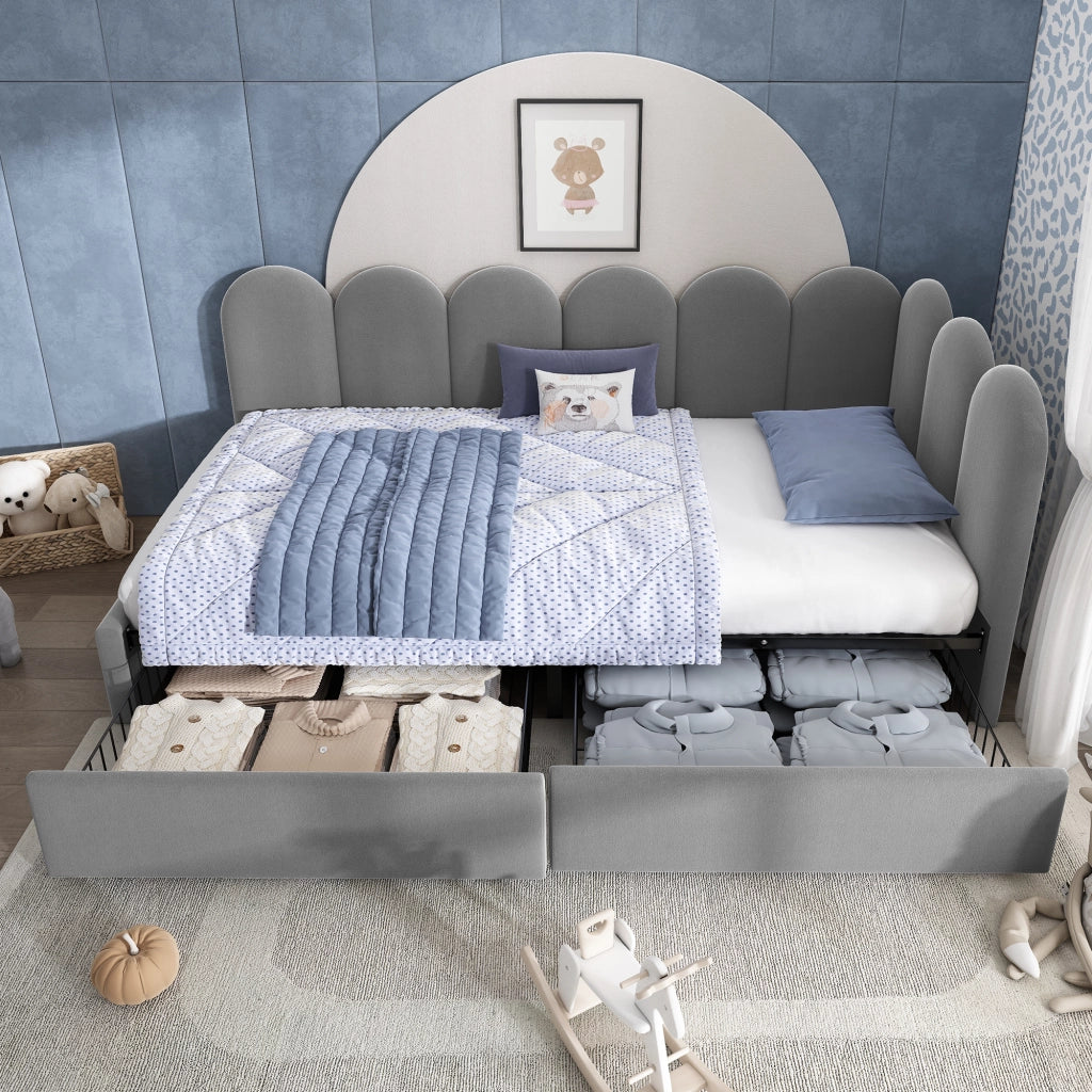 Letto singolo contenitore in velluto grigio 90x190 cm