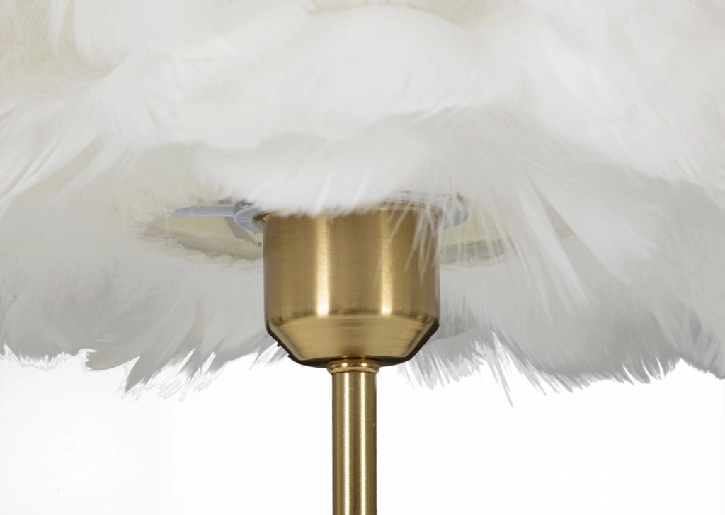 Lampada da Tavolo Ball Feather Ø30x50 cm in Ferro e Plastica Oro e Bianco