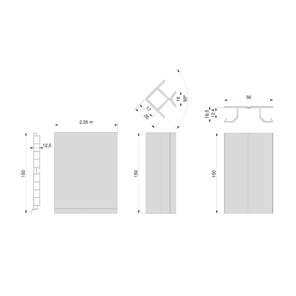 Kit Battiscopa da Cucina con Accessori H 150 mm in Tecnoplastica Emuca Nero