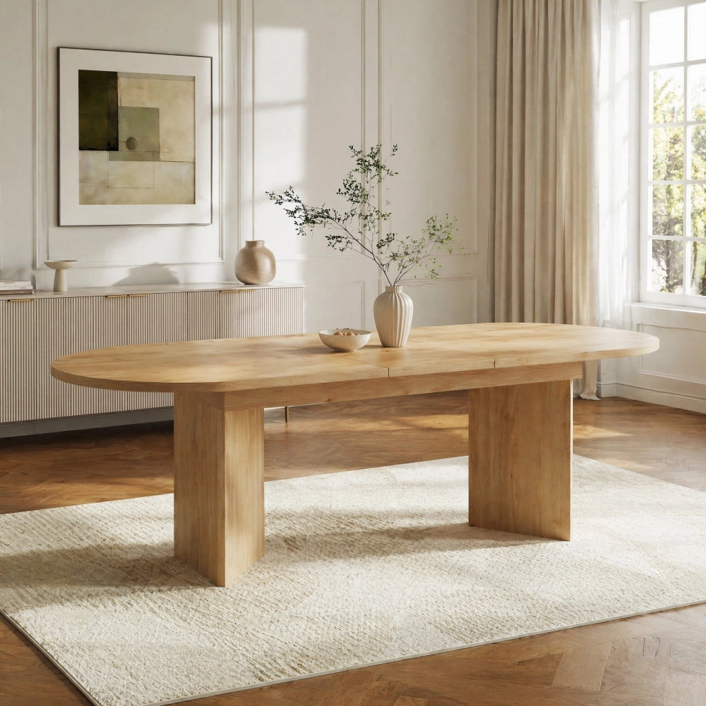 Tavolo da pranzo allungabile 160/200x90 cm con angoli arrotondati; in MDF colore rovere