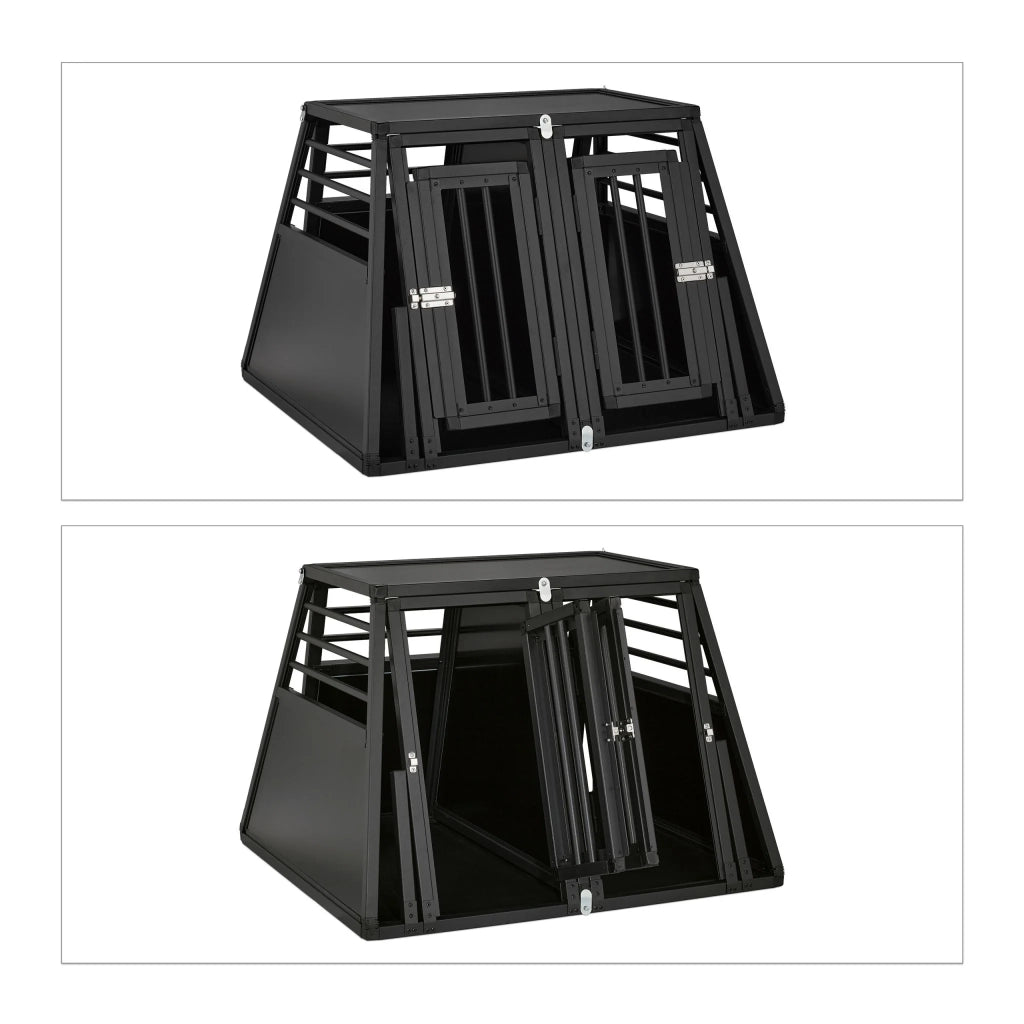 Trasportino obliquo per cani per bagagliaio auto 85 x 50 x 60 cm massima sicurezza in alluminio nero 13_0012321