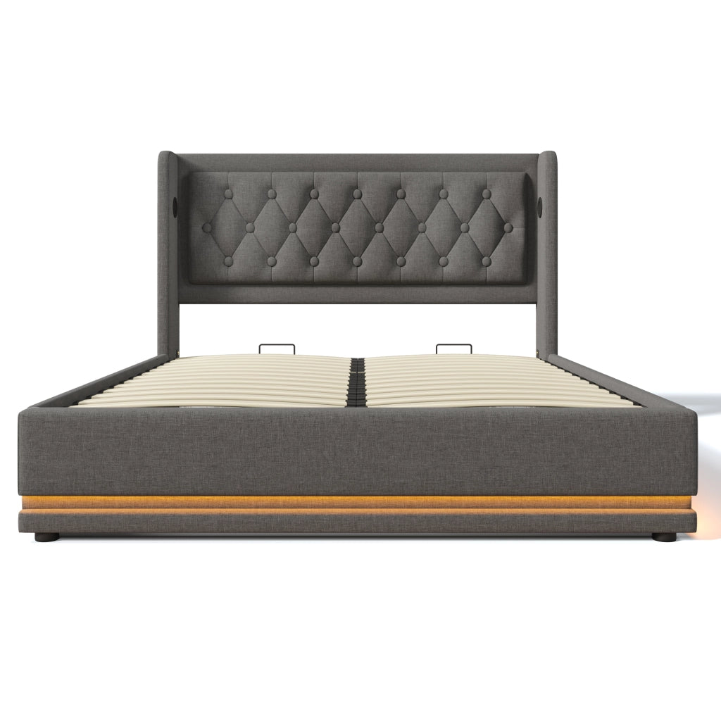 Letto matrimoniale contenitore 180x200 grigio in cotone