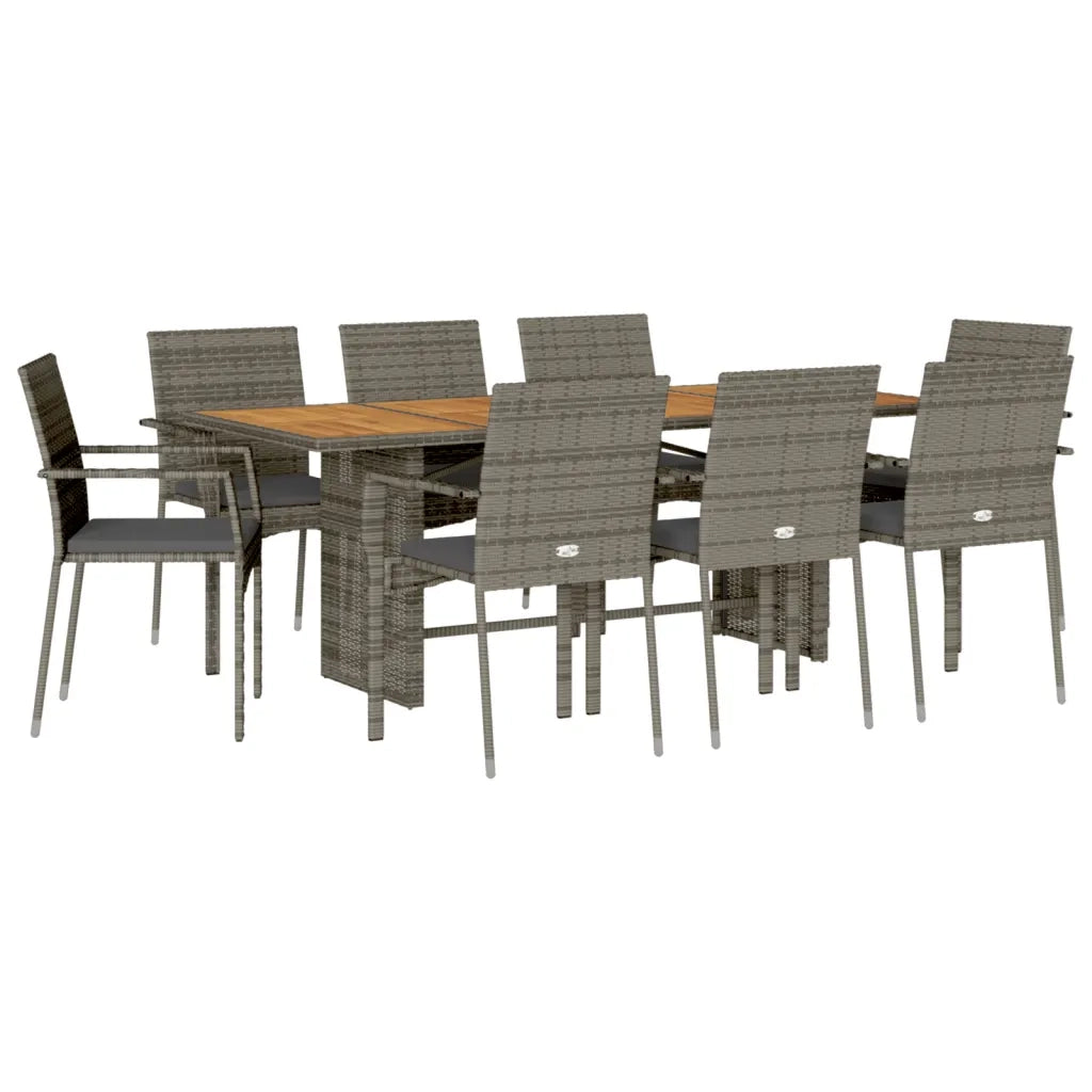 Set da Pranzo da Giardino 9 pz con Cuscini in Polyrattan Grigio 3213505