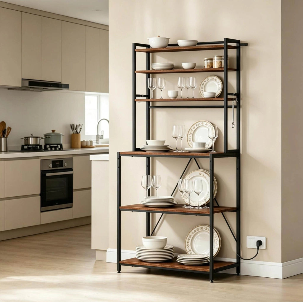 MENSOLA CUCINA con prese 80 x 167 x 40 cm Rustico Marrone