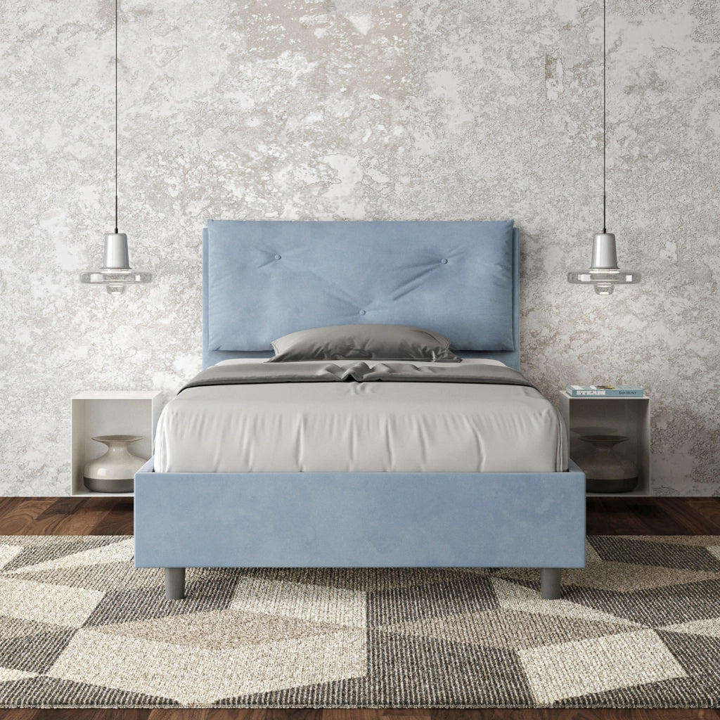 Letto 1 Piazza E Mezzo 110x210 cm con Rete Imbottito in Microfibra Appia Large Azzurro