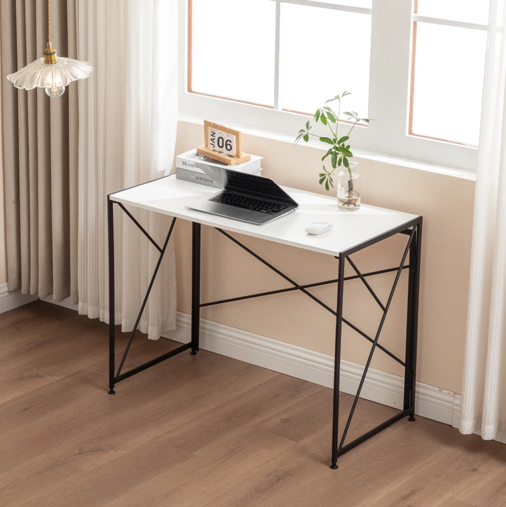 Scrivania pieghevole bianca in MDF 99x50x75 cm, ideale per casa e ufficio