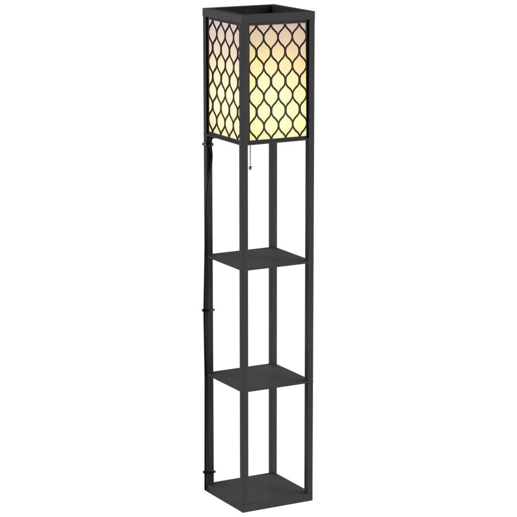 Lampada da terra con scaffale a 4 livelli in MDF nero 26 x 26 x 160 cm per soggiorno e camera da letto design moderno