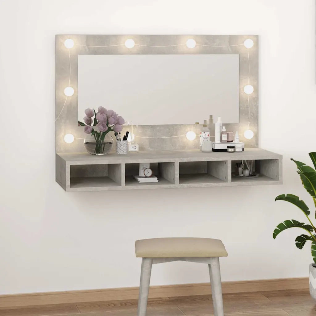 Mobile a Specchio con LED Grigio Cemento 90x31,5x62 cm 808895