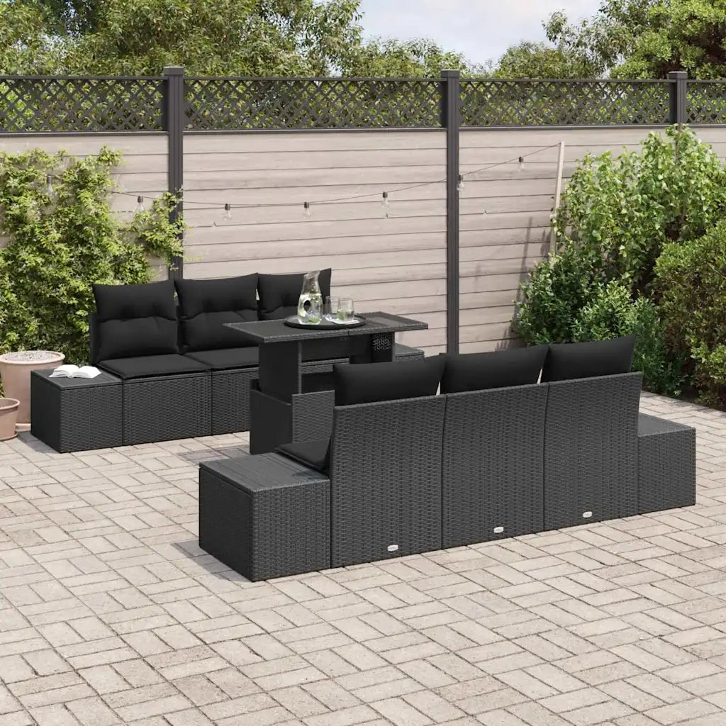 Set Divano da Giardino con cuscino 7 pcs Nero 3357846
