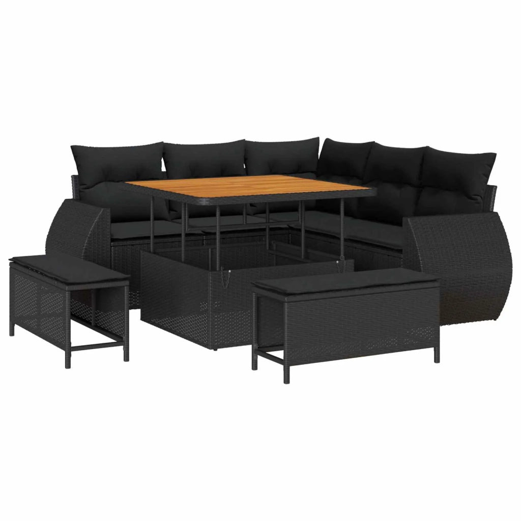 Set Divano da Giardino con cuscino 8 pcs Nero polyrattan 3363814