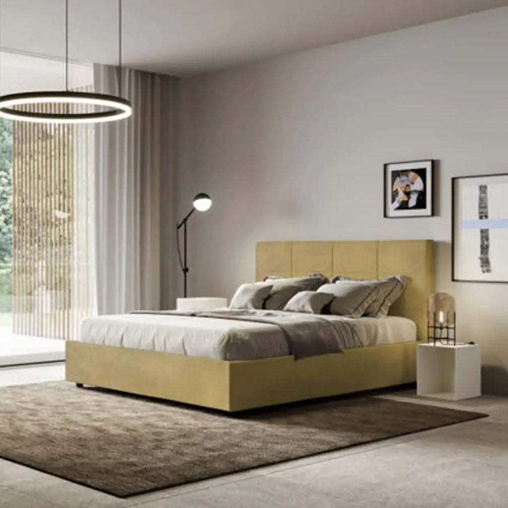 Letto matrimoniale senza rete imbottito 160x190 microfibra ocra Mika