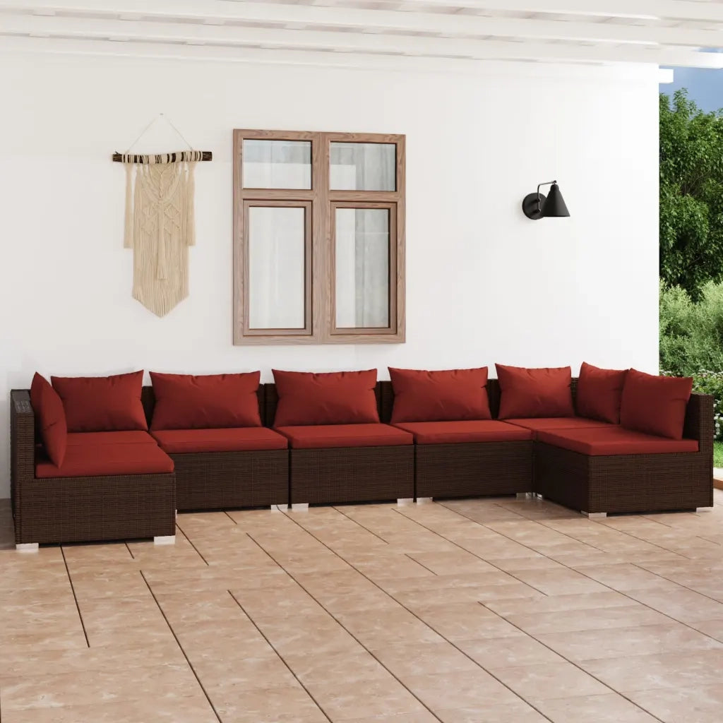 Set Divani da Giardino 7 pz con Cuscini in Polyrattan Marrone 3101891