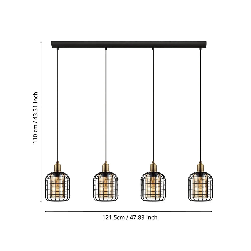 Lampadario Moderno Chisle 4 Luci Acciaio Nero