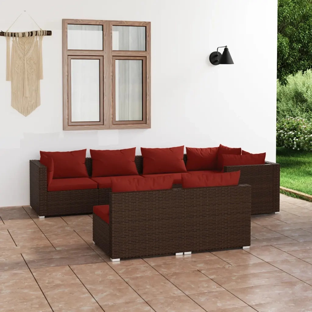 Set Divani da Giardino 7 pz con Cuscini in Polyrattan Marrone 3102387