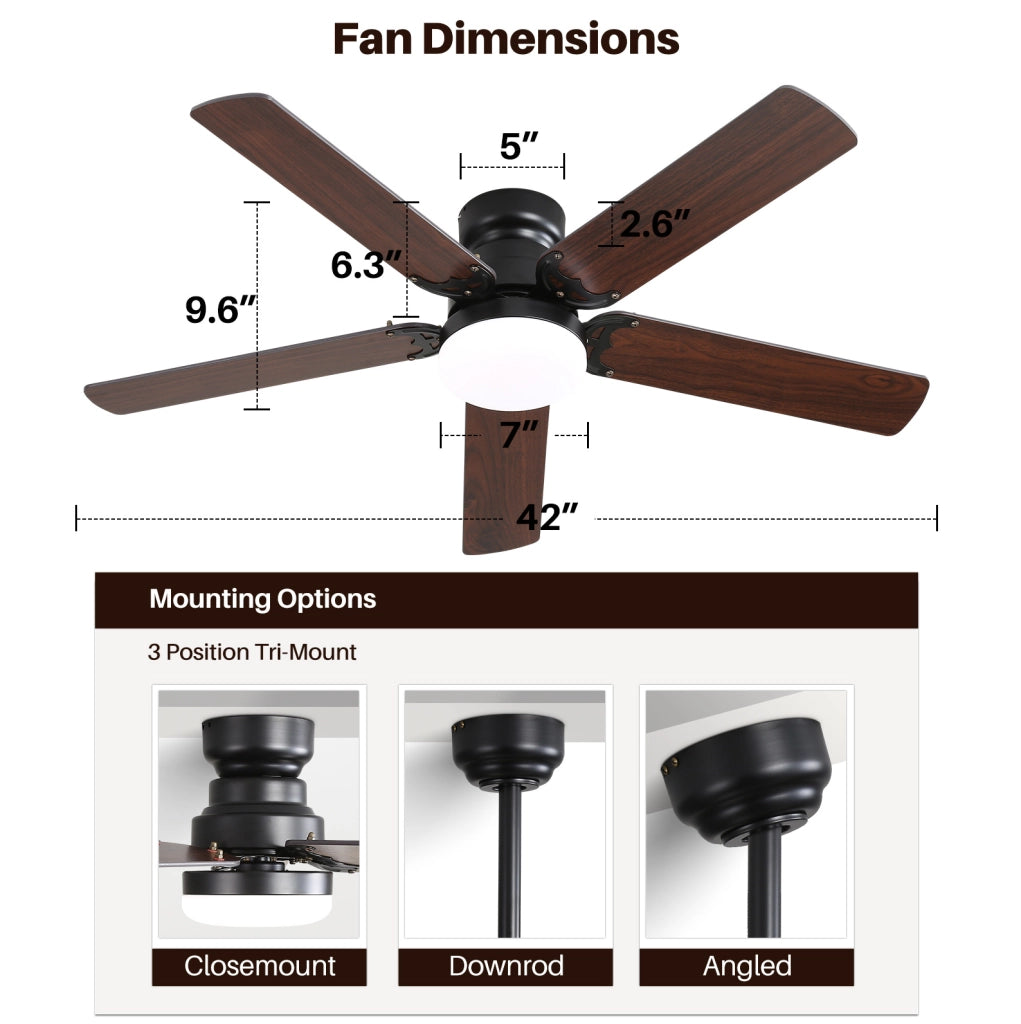 Ventilatore da soffitto 42" con LED 18W, telecomando, motore DC silenzioso, timer e funzione memoria luce