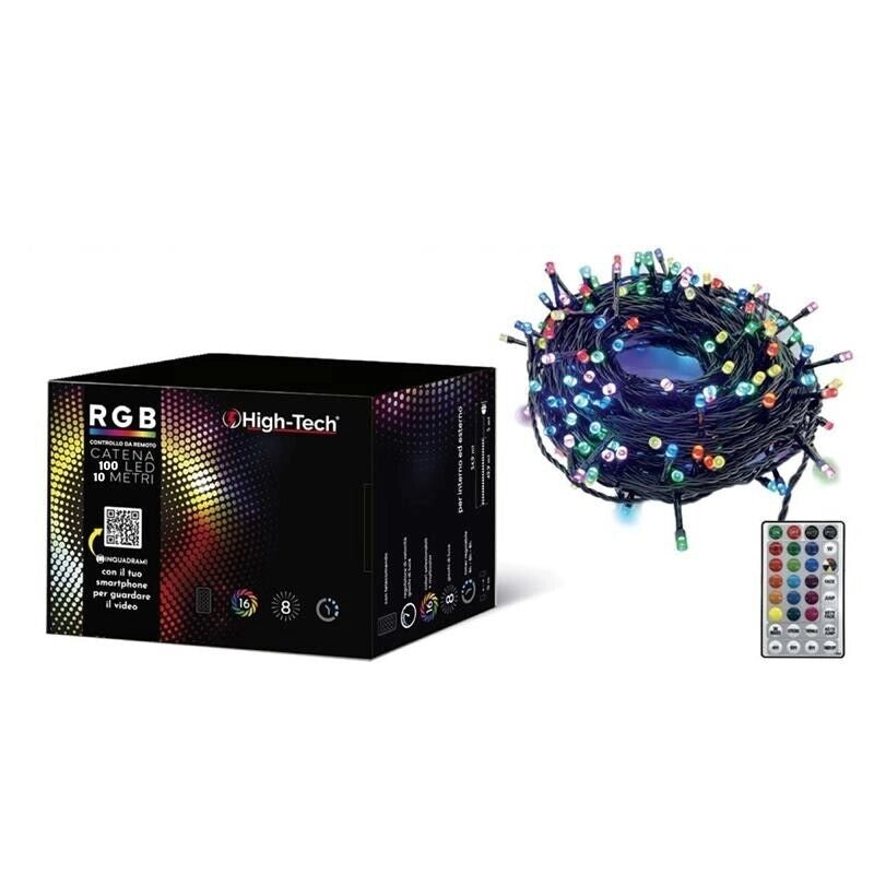 HIGH TECH FILO CATENA DA 100 LED 10 METRI MULTICOLOR CON TELECOMANDO