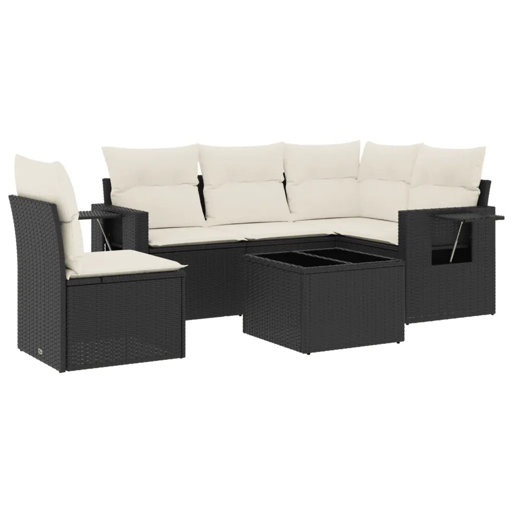 Set Divano da Giardino 6 pz con Cuscini Nero in Polyrattan 3252513
