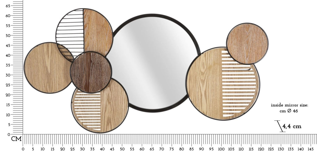 Specchio da Muro Woody 123,2x4,4x63,5 cm in Ferro e Specchio e MDF Multicolor