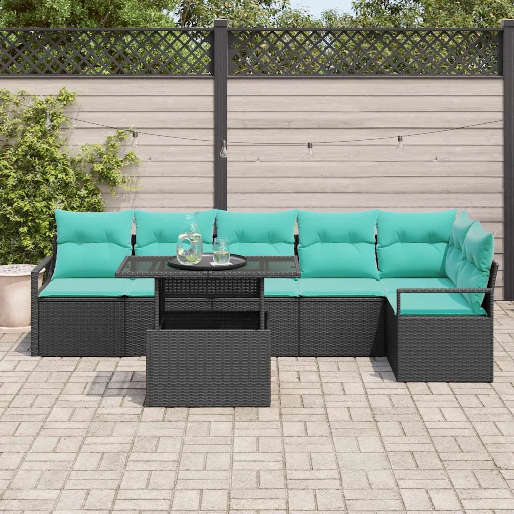 Set Divano da Giardino con cuscino 7 pcs Nero e Blu polyrattan 3348842