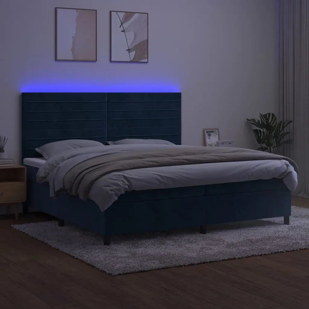 Letto a Molle con Materasso e LED Blu Scuro 200x200 cm 3136207