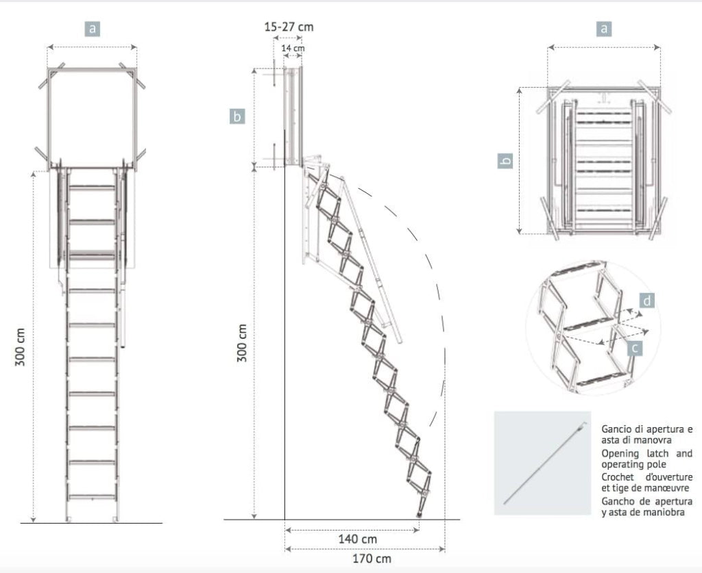 SCALA RETRATTILE A PARETE Cm 70X130 H300 A PANTOGRAFO SCARI WALL