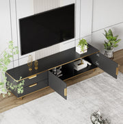 Mobile TV 170x45x37 cm con 2 cassetti e vani chiusi in MDF nero e oro