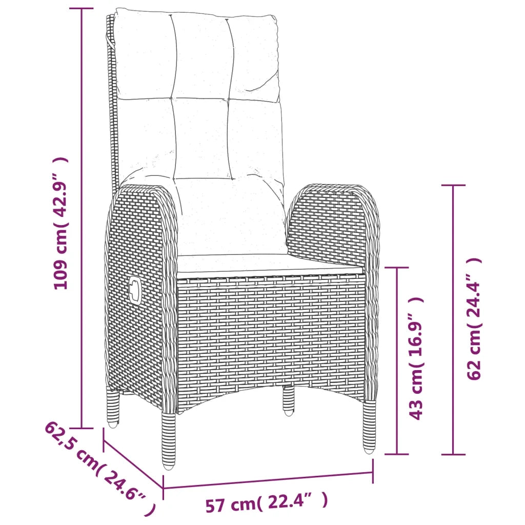 Set da Pranzo da Giardino 7 pz Nero con Cuscini in Polyrattan 3185170