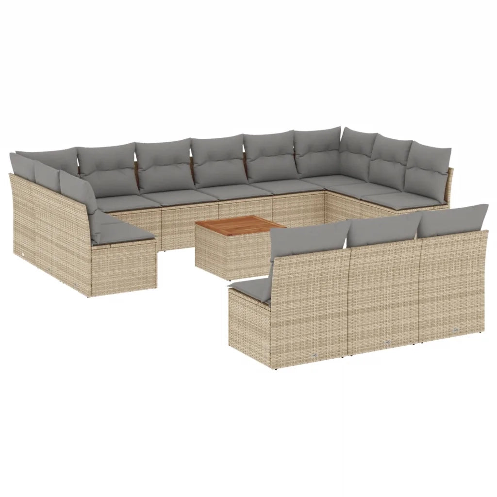 Set Divano da Giardino 14 pz con Cuscini Beige Misto Polyrattan 3256234