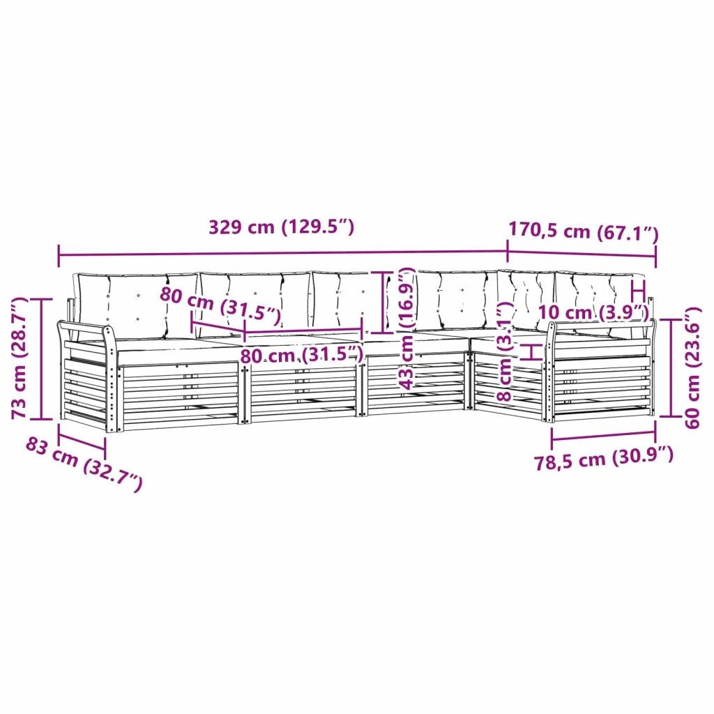 Set di divani da esterno 5 pz Bianco e Antracite Poliestere 3390487