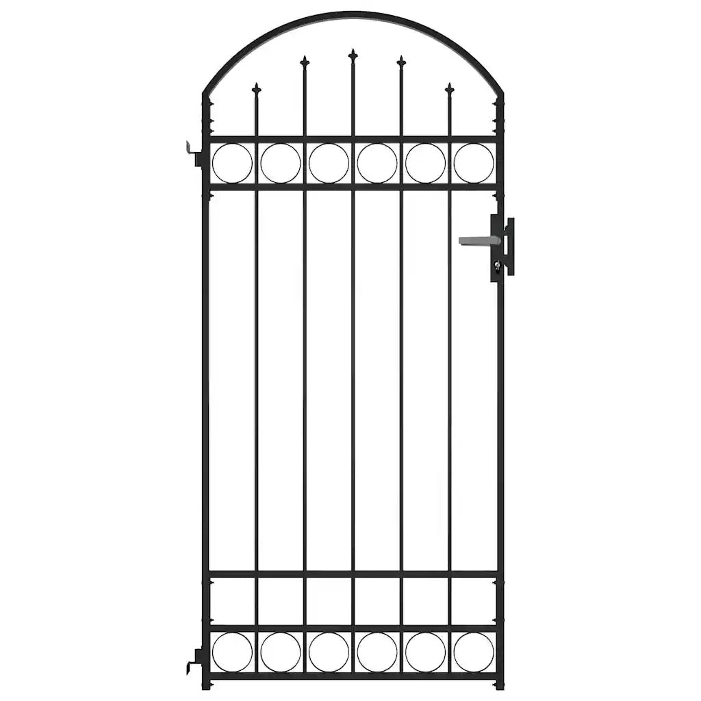 Cancello per recinzione Assen con parte superiore ad arco in acciaio 89x200 cm Nero 145750