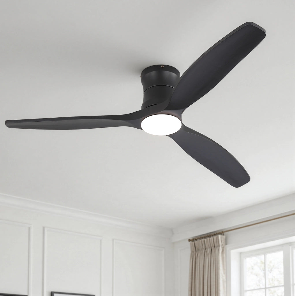 Ventilatore da soffitto 52 pollici con luce LED dimmerabile e telecomando nero opaco
