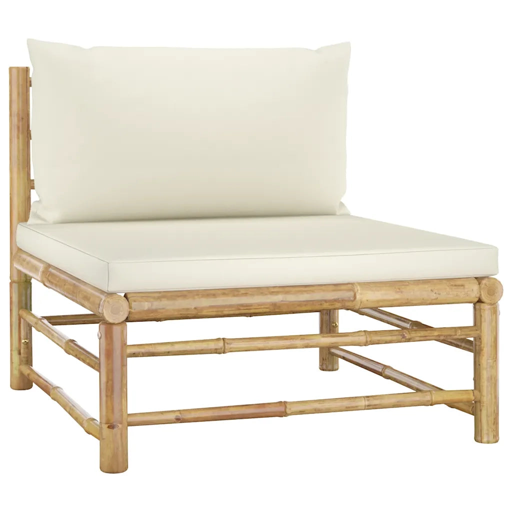 Set Salotto da Giardino 6pz con Cuscini Bianco Crema in Bambù 3058195