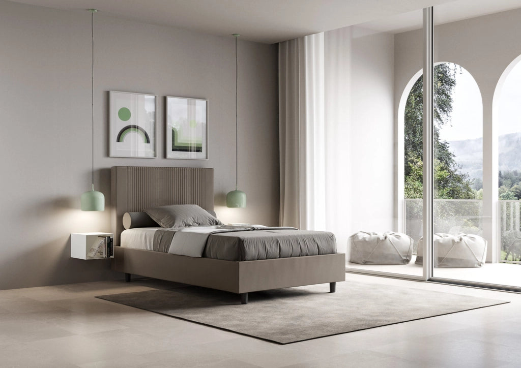 Letto 1 Piazza e Mezzo 130x190 cm con Rete e Contenitore Goya Cappuccino