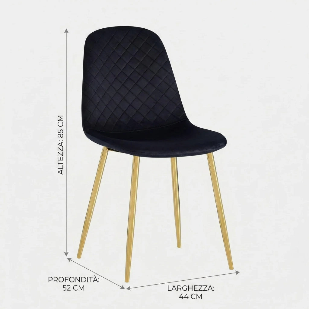 SET 4 SEDIA MARTA VELLUTO NERO GAMBE ORO