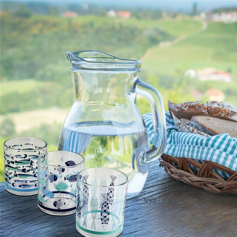 MAURY'S SET 6 BICCHIERI IN VETRO PER ACQUA DESIGN PESCI