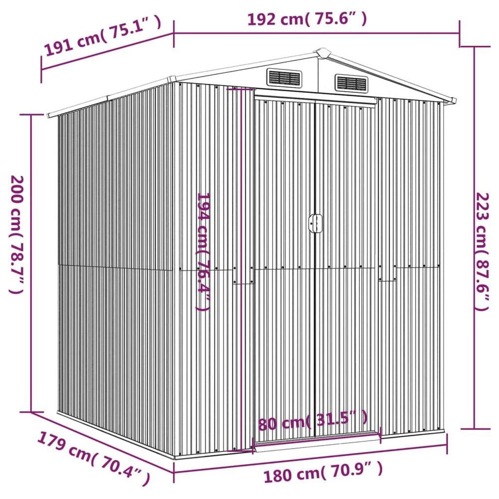 Garden Shed, Anthracite, 192x191x223 Cm, Galvanized Steel