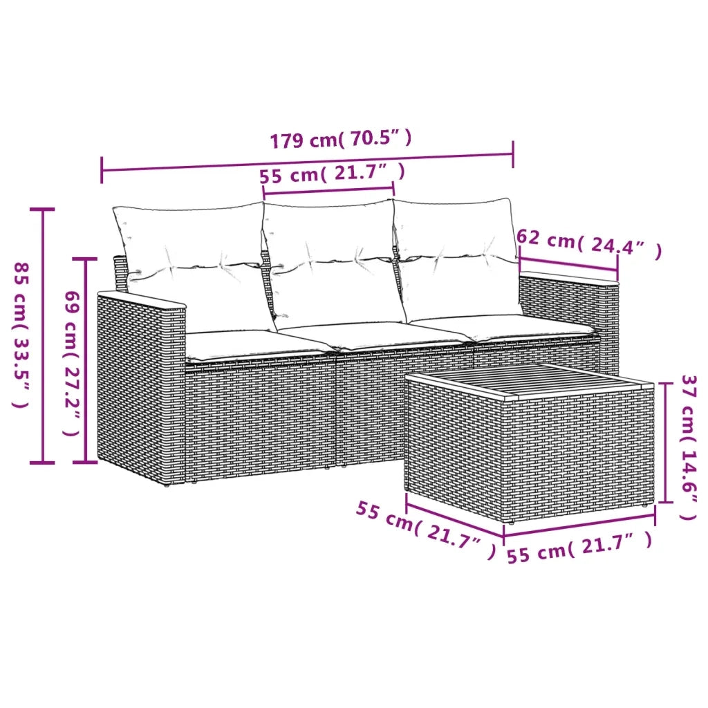 Set Divano da Giardino 4 pz con Cuscini Beige Misto Polyrattan 3225765