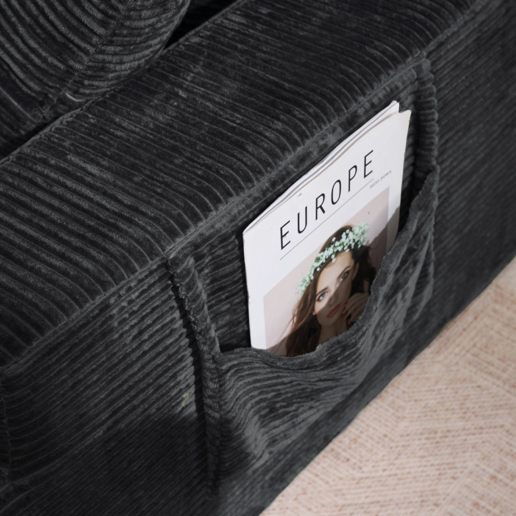 Divano Letto Convertibile con Tasche Laterali, Cuscini, in Corduroy Nero