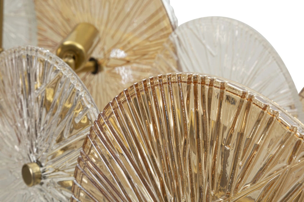 Lampadario Osaka 100x23x28 cm in Ferro e Vetro Oro e Marrone e Trasparente