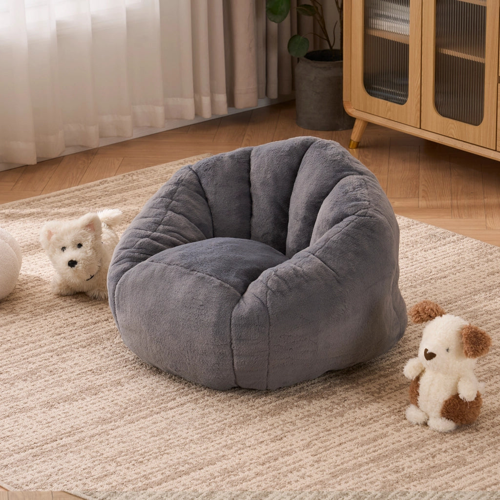 Pouf morbido in peluche grigio per bambini