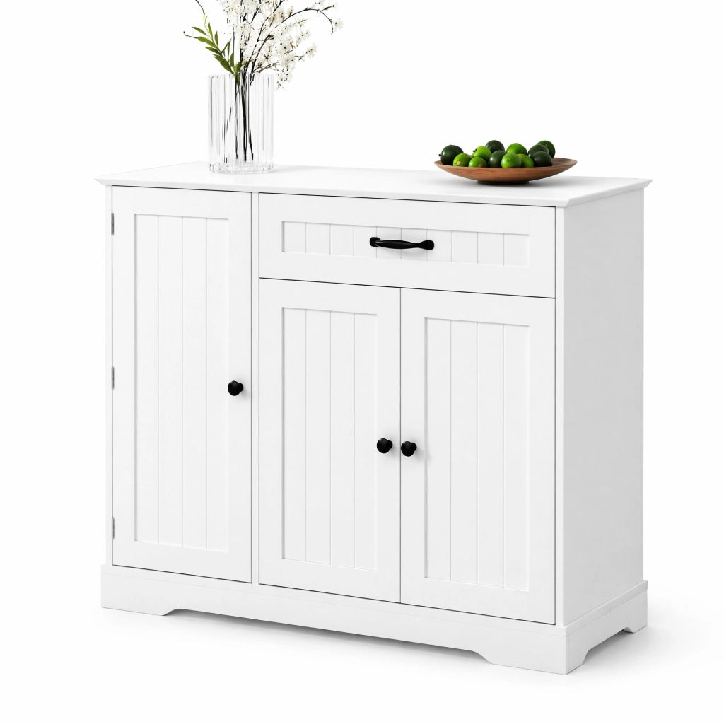 Credenza moderna bianca in MDF con 3 ante; cassetto e ripiani regolabili