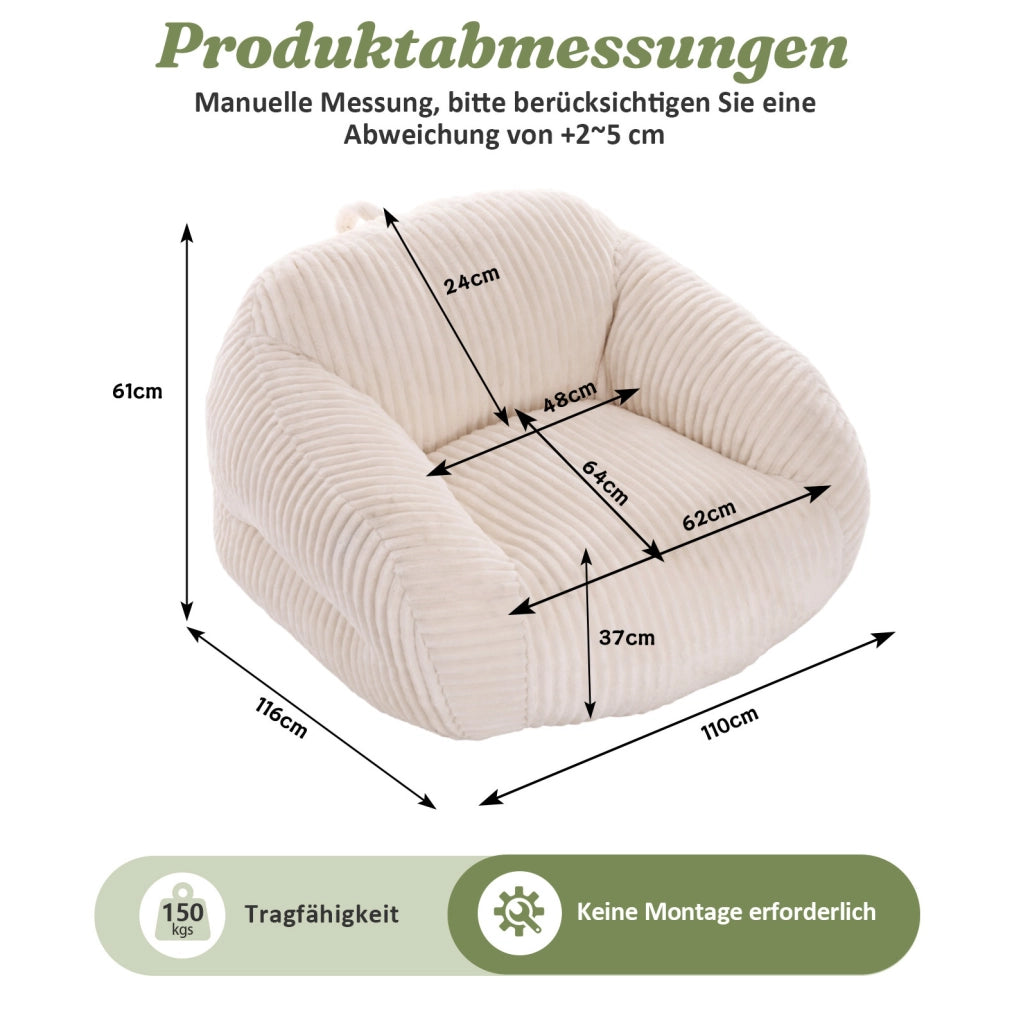 Pouf sacco con schienale; in velluto a coste beige