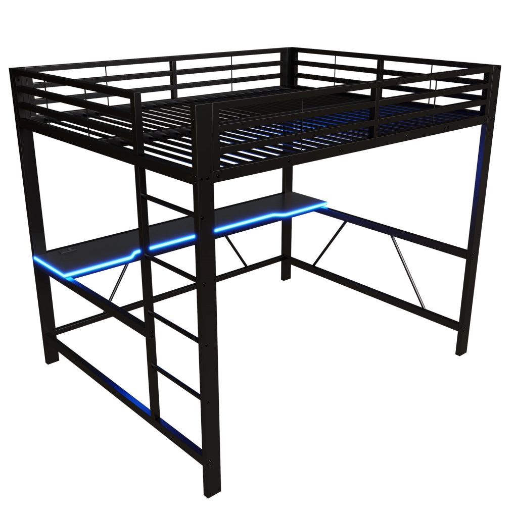 Letto a soppalco 160x200 cm con scrivania e LED; nero