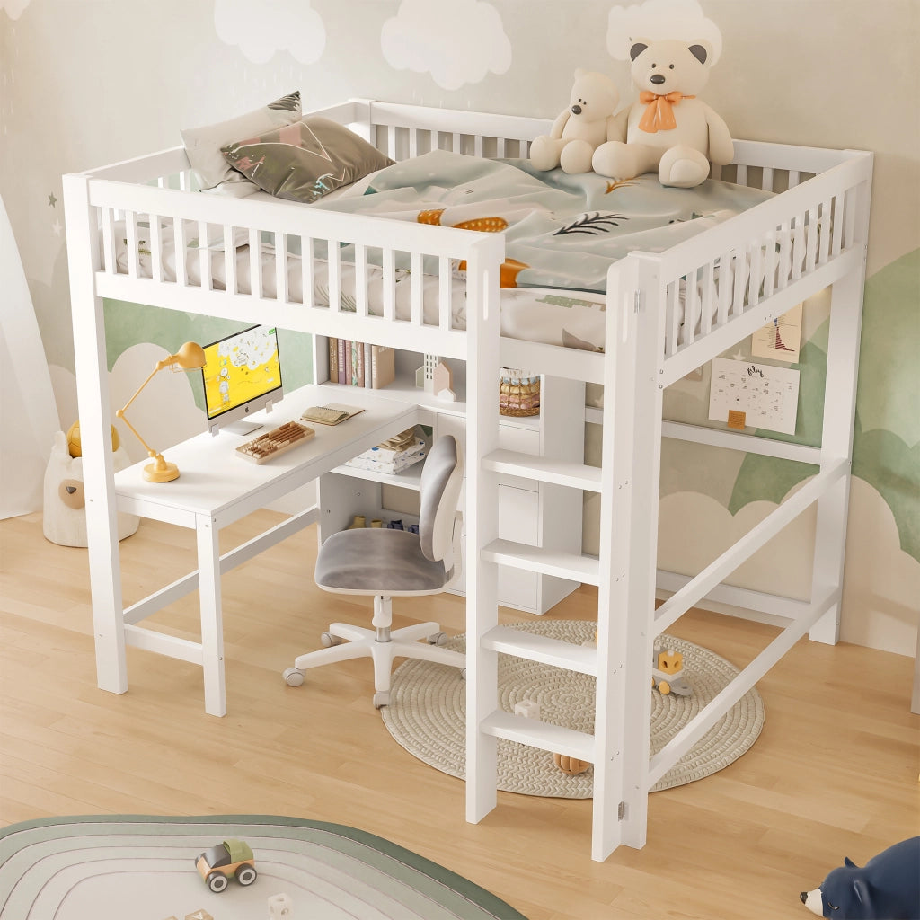 Letto a soppalco 140 ¡Á 200 cm con scaffali; scala con contenitore; LED multicolore; metallo e MDF nero