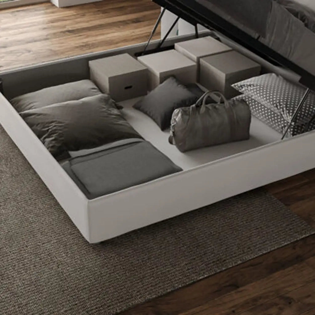 Letto matrimoniale francese contenitore imbottito 140x200 microfibra grigio Antea