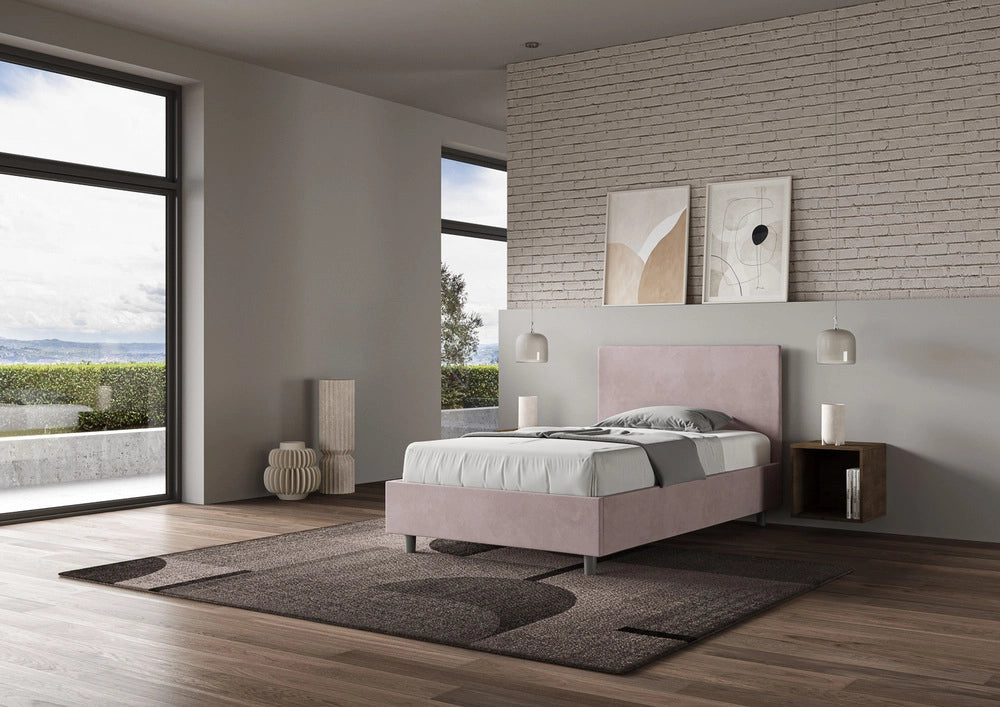 Letto Singolo 100x200 cm con Rete e Contenitore Adele Glicine