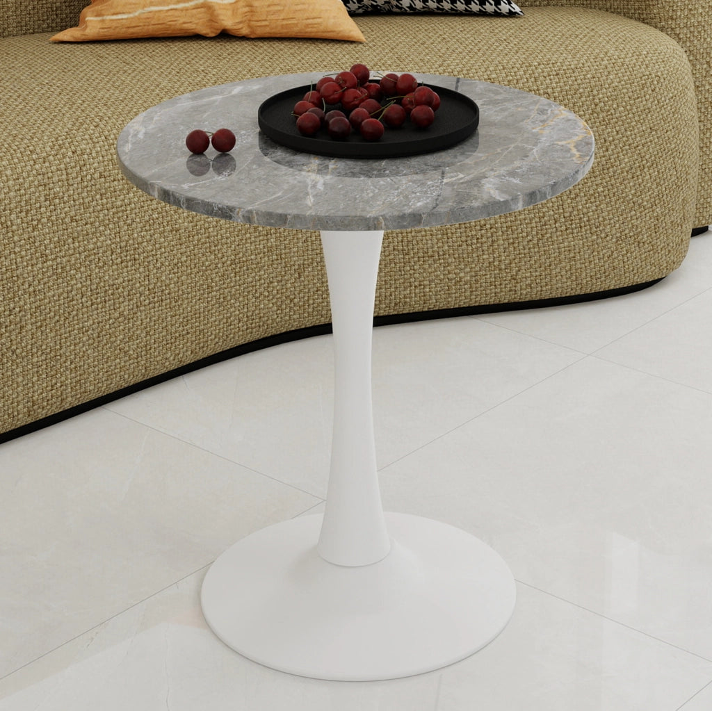 TAVOLO Basso Rotondo in Marmo Artificiale Bianco Antico e Grigio